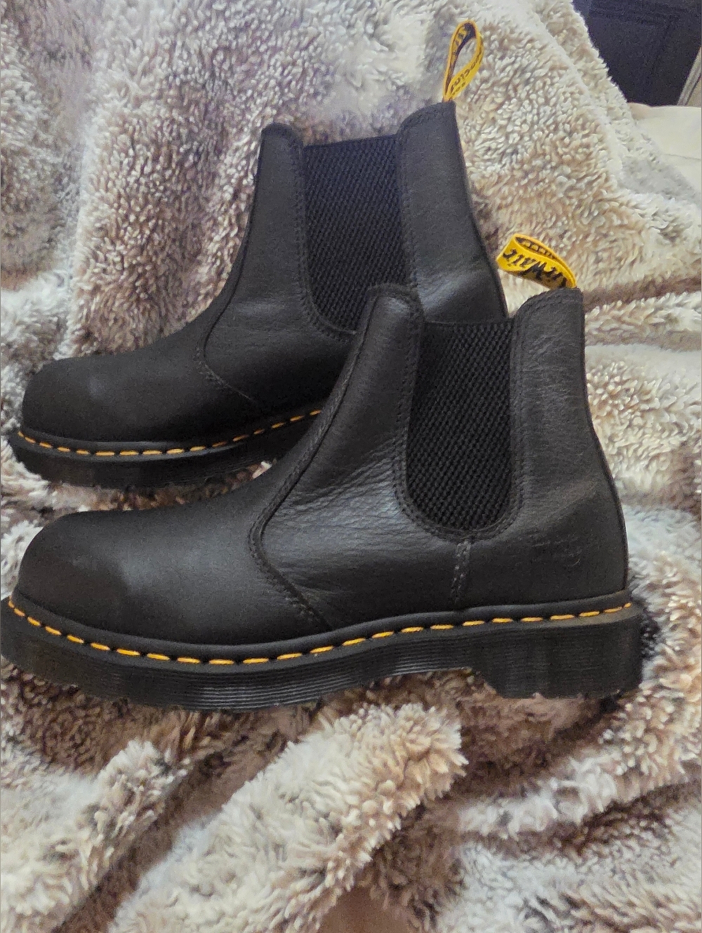 Dr. Martens Black Chelsea Boots with Yellow Stitching